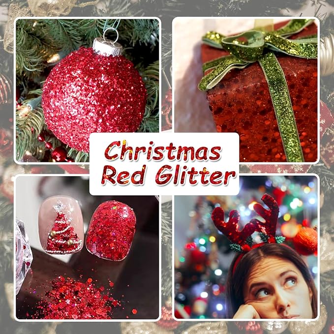 Ceya Holographic Chunky Glitter 4.9oz/ 140g Red Glitter Craft Roses Glitter - Image 3