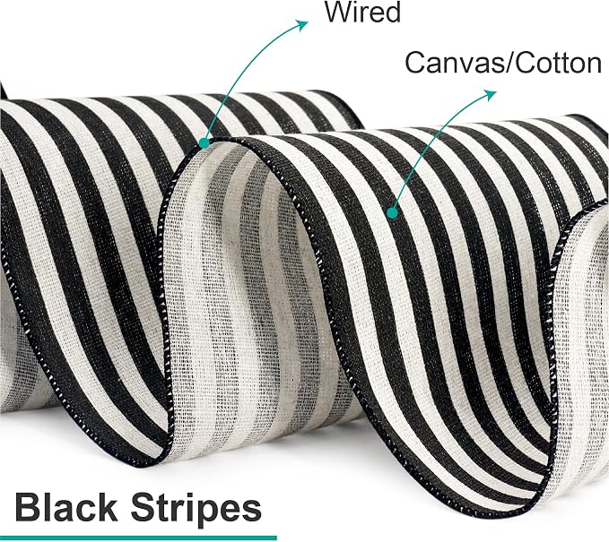 CT CRAFT LLC Striped Canvas Cotton Ribbon 6" x 10 Yards Ivory/Black Stripes - Image 3