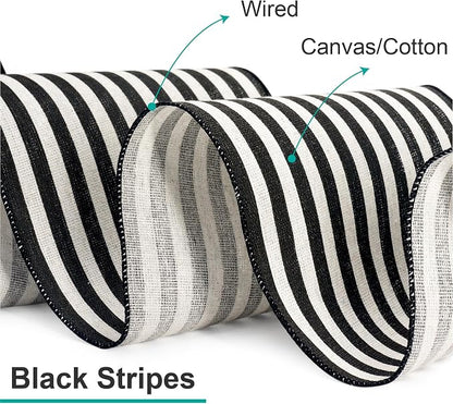 CT CRAFT LLC Striped Canvas Cotton Ribbon 6" x 10 Yards Ivory/Black Stripes - Image 3