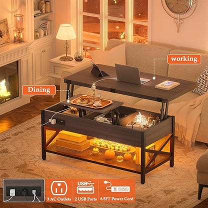 Aheaplus Coffee Table Lift Top Multi-Function Coffee Table Converts to Dining - Image 4