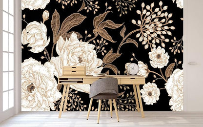 Wall Mural Peonies and Roses Floral Vintage Wallpaper Seamless Gold White - Image 7