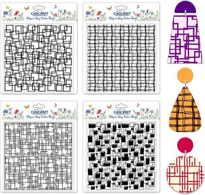 CHGCRAFT 4 Pcs Graffiti Grid Polymer Clay Texture Sheets Abstract Squares by chgcraft