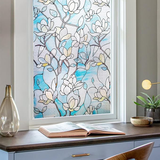 3D Stained Glass Window Privacy Film, Heat Control UV Blocking Static Cling by OHTMERU