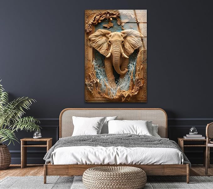 My Photostation.com 18Wx28H'' Elephant Carving Glass Wall Art Tempered Glass - Image 4