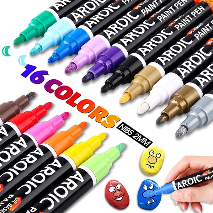 AROIC Paint Pens Paint Markers, 16 colors Oil-Based Waterproof Painting Marker by AROIC