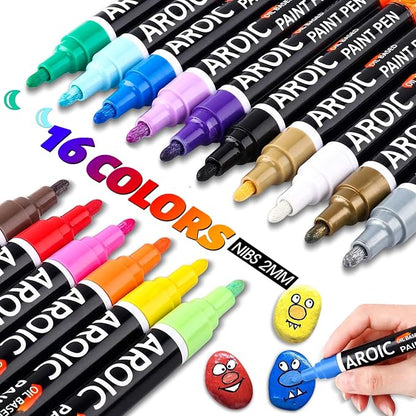 AROIC Paint Pens Paint Markers, 16 colors Oil-Based Waterproof Painting Marker by AROIC