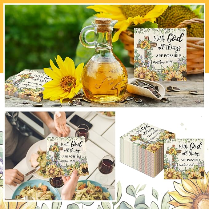 60 Pcs Sunflower Christian Cocktail Paper Napkins 6.5 x 6.5 Inches Disposable - Image 6