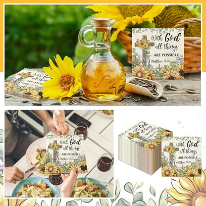 60 Pcs Sunflower Christian Cocktail Paper Napkins 6.5 x 6.5 Inches Disposable - Image 6