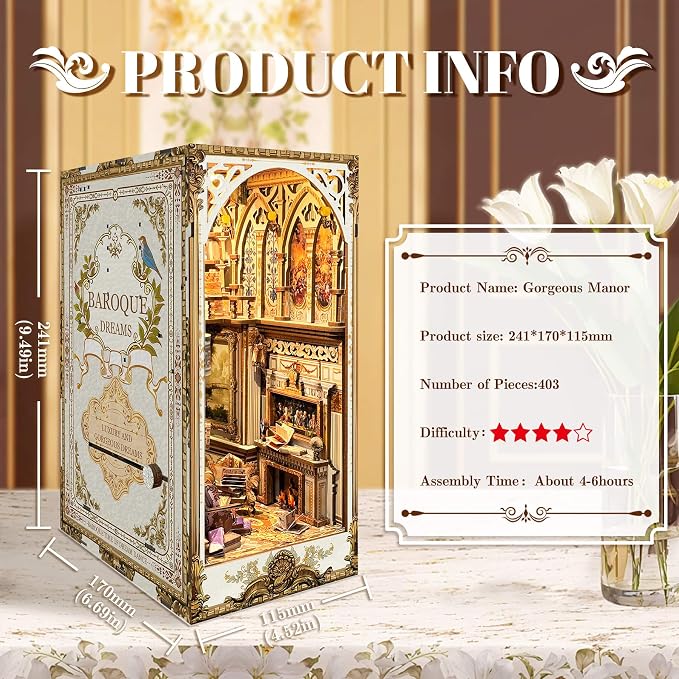 Book Nook Kit, DIY Miniature Dollhouse Kit Book Nook, 3D Wooden Puzzle Bookends - Image 3