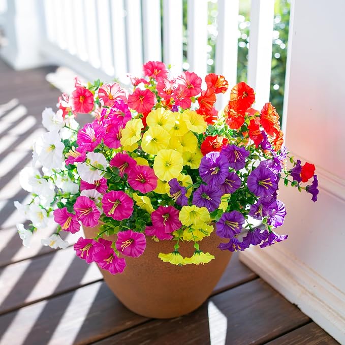 Artificial Flowers Fake Plants for Outdoors Decoration, 12 Bundles Silk Morning - Image 4