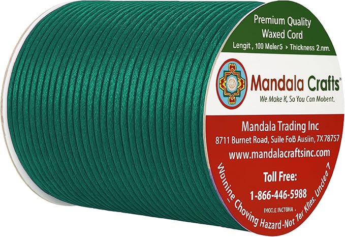 Mandala Crafts 2mm 109 Yards Peacock Green Cotton Waxed Cord - Image 2