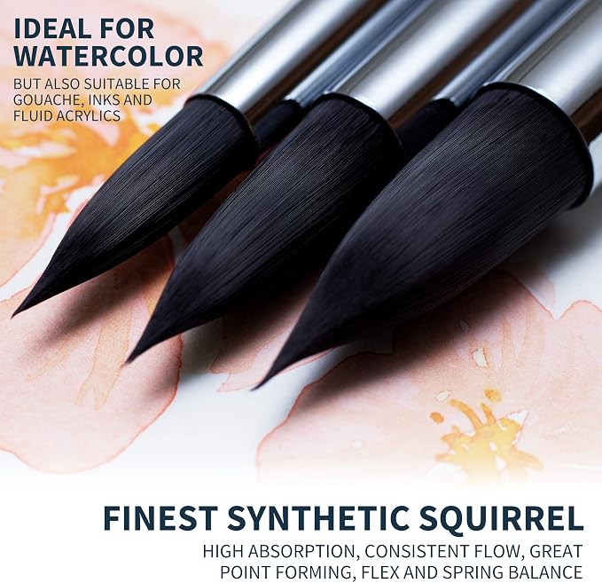 ARTEGRIA Watercolor Brush Set, 9 Professional Soft Synthetic Squirrel Paint - Image 3