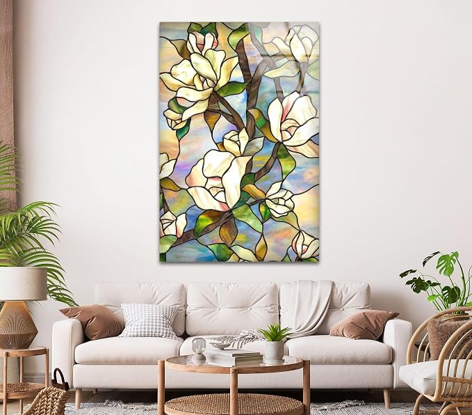 My Photostation.com Round 24'' Stained Magnolia Glass Wall Art Tempered Glass - Image 2