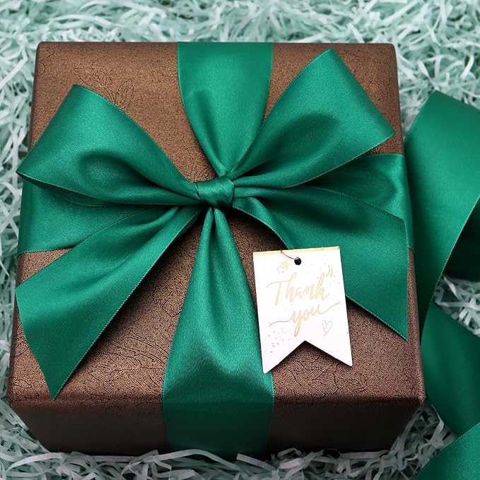 Dark Green Solid Satin Ribbon 2 Inch 25 Yards Solid Polyester Fabric Ribbon - Image 2