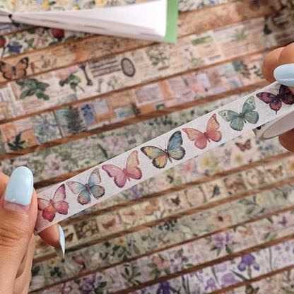 42 Rolls Vintage Washi Tape Set, Delicate Butterfly & Lush Floral Botanical - Image 8