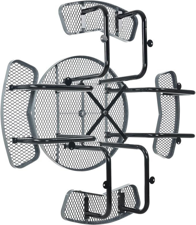 Global Industrial 46" Round Picnic Table, Expanded Metal, Attached Benches - Image 7