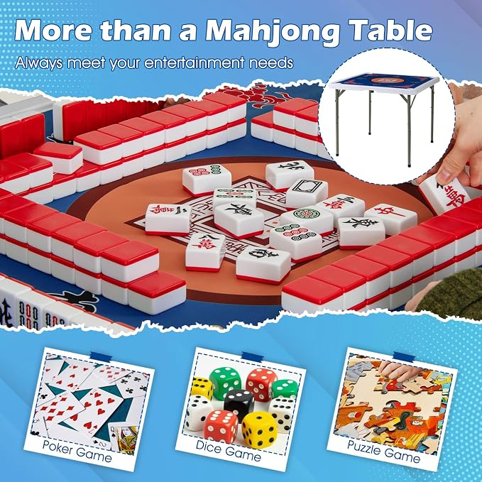 Giantex Folding Mahjong Table, Removable Noise Reduction Mat, HDPE Tabletop - Image 4