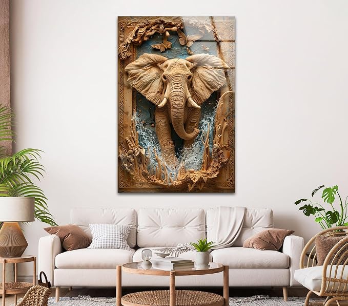 My Photostation.com 14Wx20H'' Elephant Carving Glass Wall Art Tempered Glass - Image 6