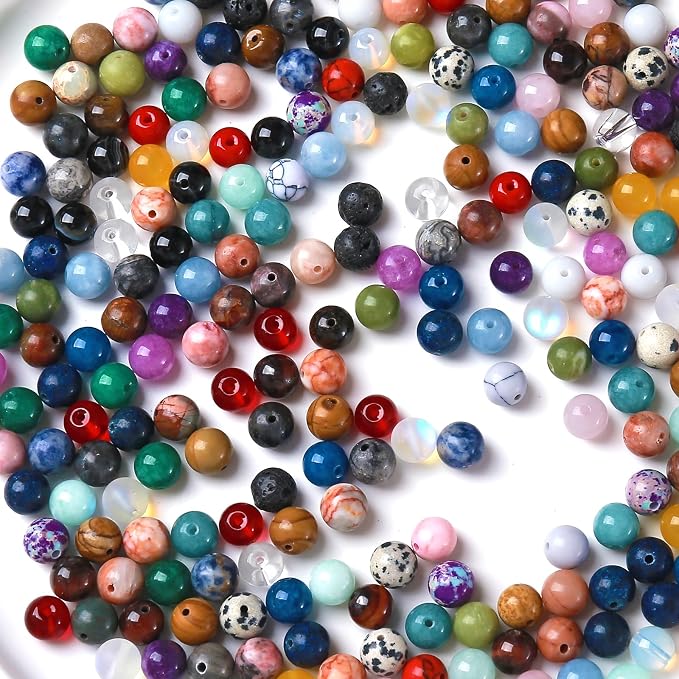 100PCS 8MM Mixed Color Stone Beads Round Loose Spacer Gemstone Beads - Image 3