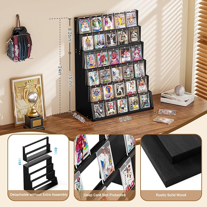 Emfogo Card Display Stand, 6-Tier Trading Card Display, Wood Detachable Graded - Image 7