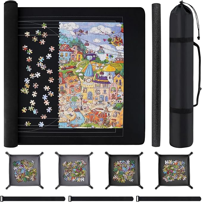 Puzzle Mat Roll Up with Drawstring Storage Bag, Portable Saver Pad 46” x 26” Up by AzulHome