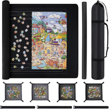 Puzzle Mat Roll Up with Drawstring Storage Bag, Portable Saver Pad 46” x 26” Up by AzulHome