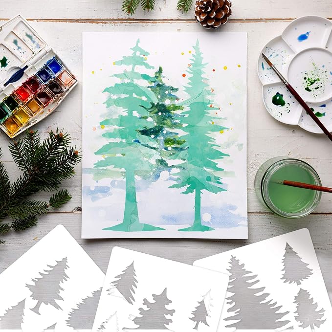 8 Pieces Pine Tree Stencils Art Painting Templates Stencils - Image 3