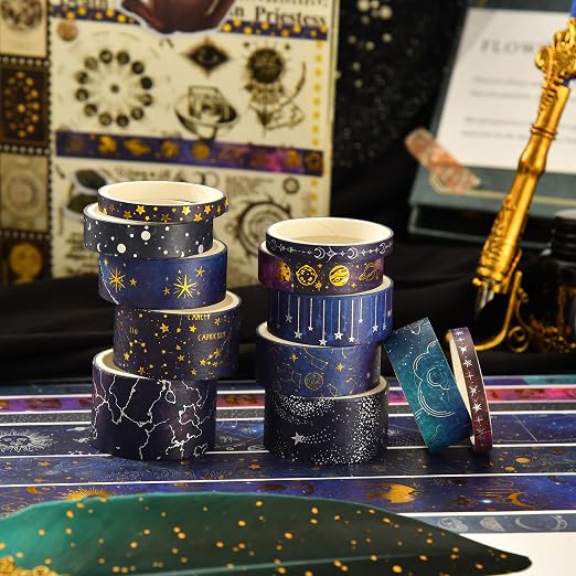20 Rolls Galaxy Washi Tape Set Stars Arts Adhesive Tapes Gold Silver Foil - Image 3