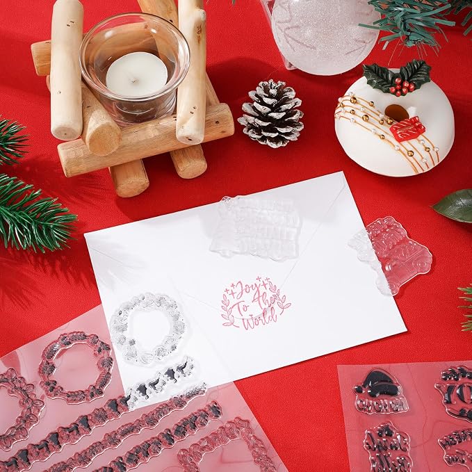 Whaline 5 Sheet Christmas Clear Stamps Wreath Snowman Gnome Silicone - Image 6