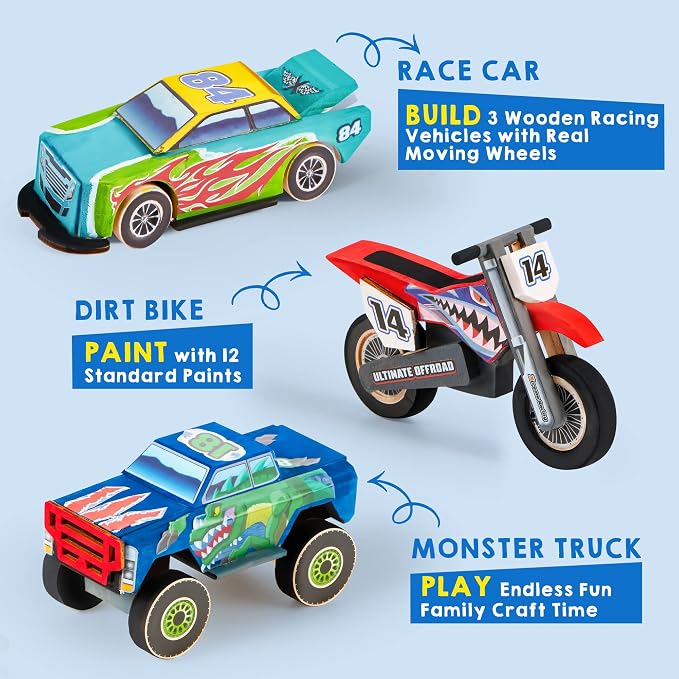 JOYIN Kids Craft Kit Build & Paint Your Own Wooden Race Car Art & Craft Kit DIY - Image 4