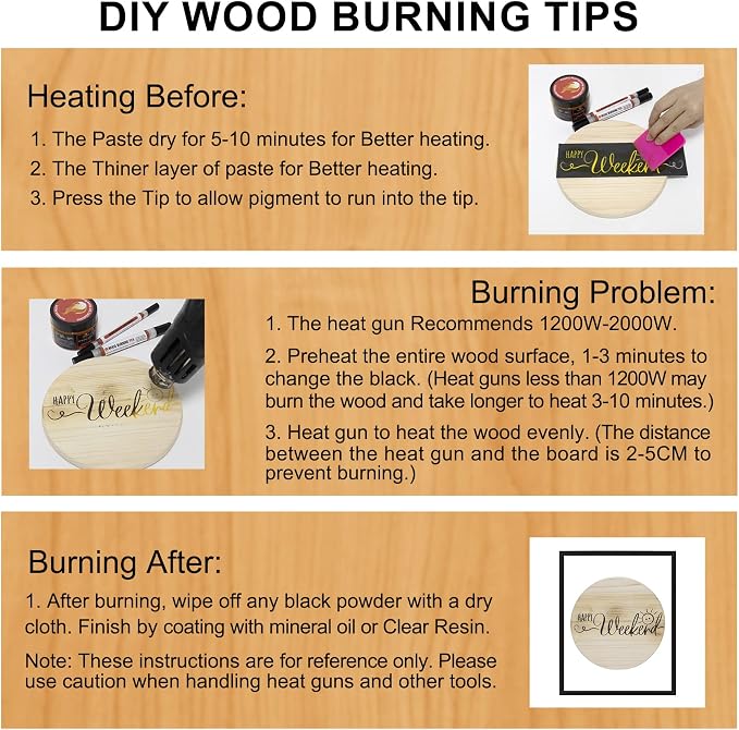 Teexpert Wood Burning Gel Pen Kit, 4 OZ Paste, 2 Double-Sided Scorch Pens - Image 6