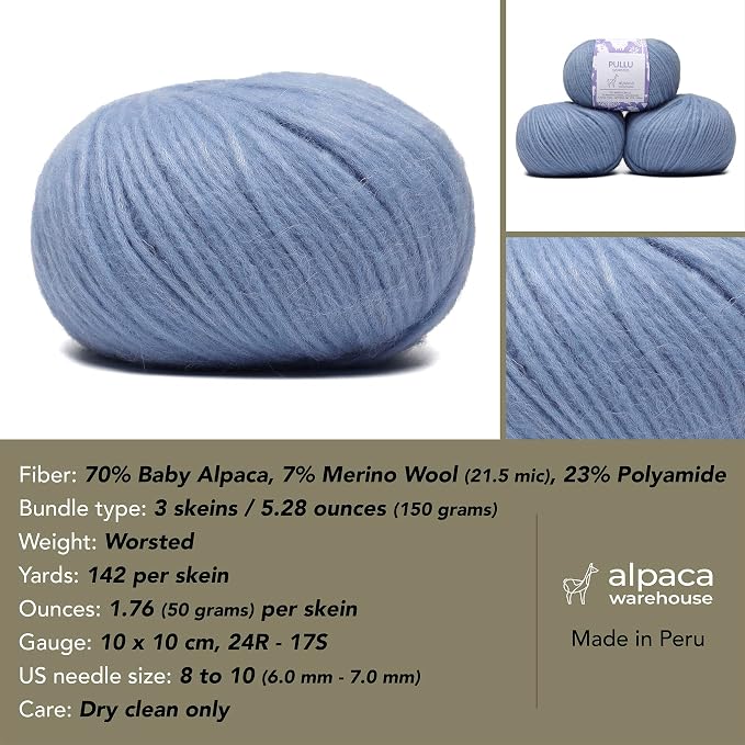 Pullu - Baby Alpaca Merino Wool Yarn Set of 3 Skeins Worsted Weight - Sourced - Image 3