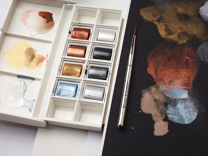 Winsor & Newton Cotman Watercolor Paint Set, 8 Half Pan, Metallic Colors w/ - Image 4