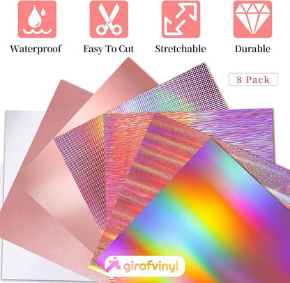 GIRAFVINYL Rose Gold Holographic Vinyl Permanent, Rose Gold Permanent Vinyl 6 - Image 2