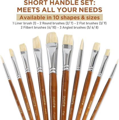 10pcs Short Handle White Hog Hair Artist Paint Brush Set by DUGATO Perfect - Image 2