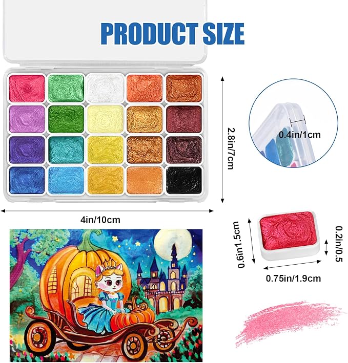 Mini Glitter Watercolor Paint Set, 20 Colors Shimmer Metallic Watercolour - Image 2