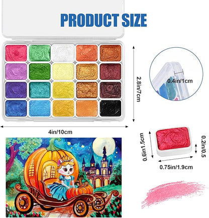 Mini Glitter Watercolor Paint Set, 20 Colors Shimmer Metallic Watercolour - Image 2