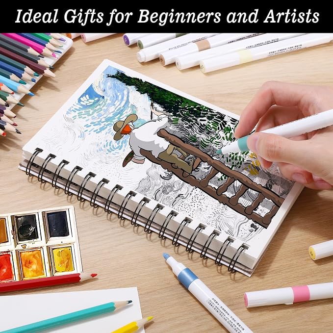 4 Pack Mixed Media Sketchbook, 5.5x8.5 inches Drawing Paper Sketch Book - Image 7
