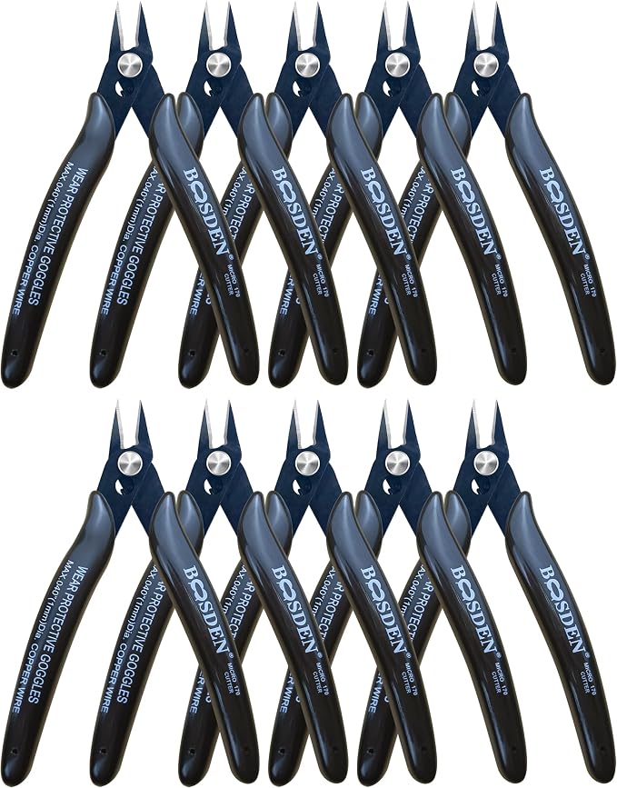 170 Wire Cutters, 10 Pack, Flush Cut Pliers 5 Inch, BOOSDEN Micro Wire Cutters by BOOSDENMakingYourLifeEeasier