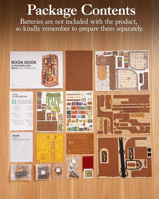 ROBOTIME Book Nook Kit, DIY Miniature House Kit, 3D Wooden Puzzle Bookends - Image 6
