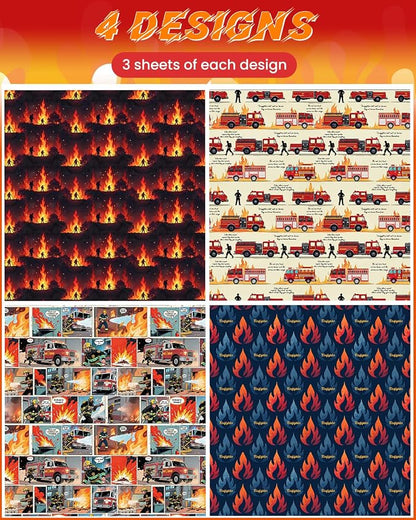 Pineraap 12 Sheets Firefighter Themed Wrapping Paper, Fire Safety Gift Wrap - Image 4