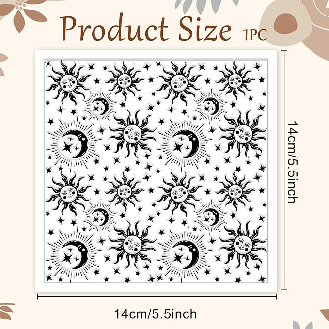 CHGCRAFT Sun Moon Stars Polymer Clay Texture Sheets Silicone Texture Stamp Clay - Image 2