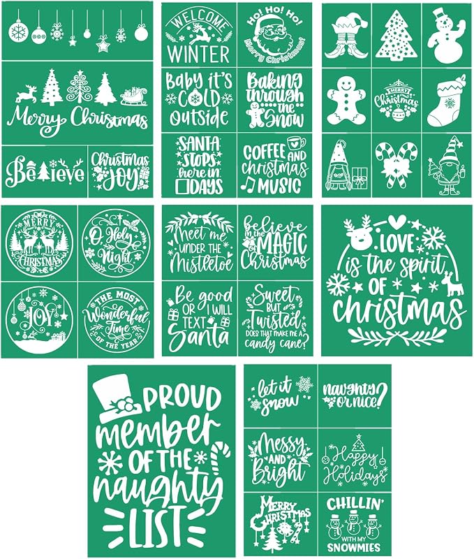 JAJADO Self Adhesive Christmas Silk Screen Stencils 9 Pcs, Winter Holiday Xmas by JAJADO