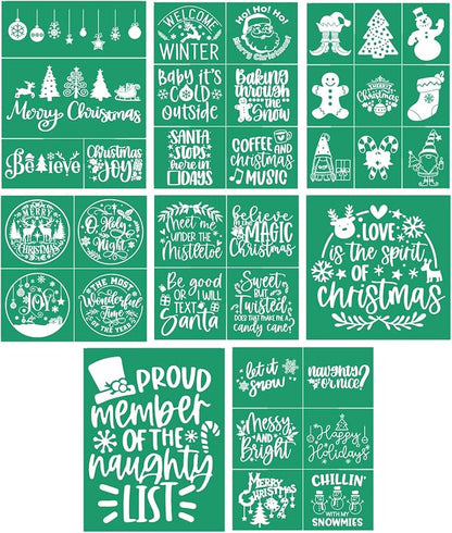 JAJADO Self Adhesive Christmas Silk Screen Stencils 9 Pcs, Winter Holiday Xmas by JAJADO
