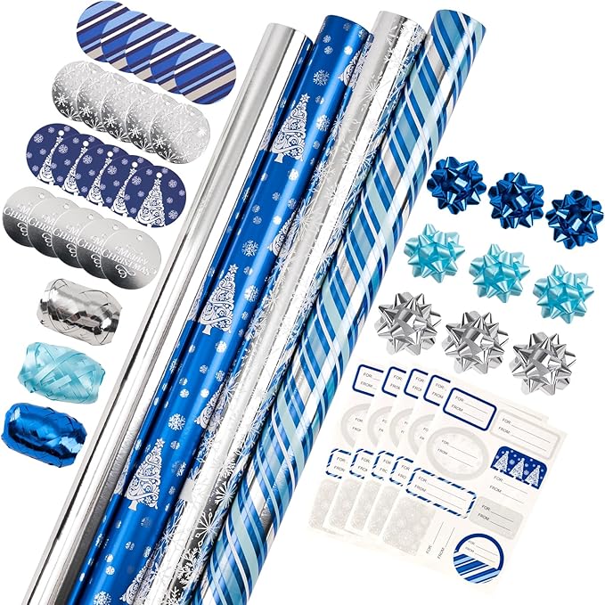 WRAPAHOLIC Blue Christmas Wrapping Paper Set by WRAPAHOLIC