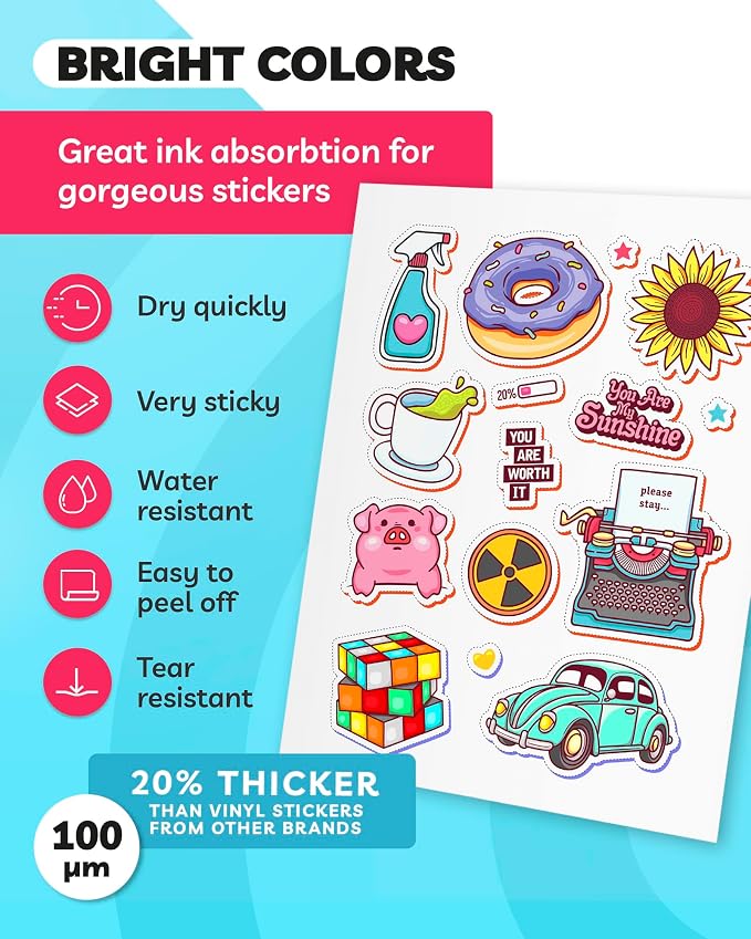 Sticker Paper for Inkjet Printer -, 8.5 x 11" Letter Size, Matte Sticker Paper - Image 3