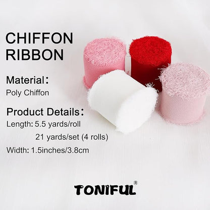 TONIFUL 4 Rolls Silk Chiffon Ribbon 1-1/2 Inch x 22 Yards - Image 2