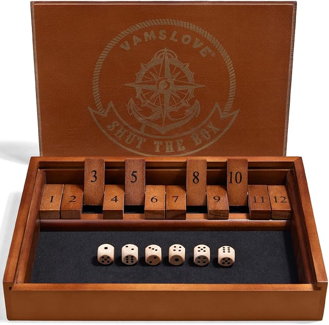 VAMSLOVE Shut The Box Dice Game Wooden Board Table Math Game by VAMSLOVE