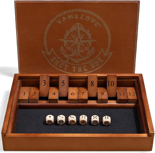 VAMSLOVE Shut The Box Dice Game Wooden Board Table Math Game by VAMSLOVE