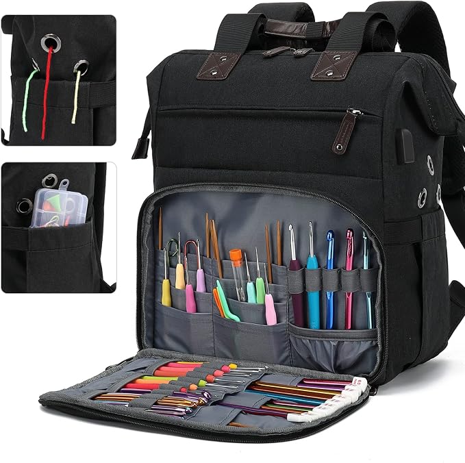 Crochet Backpack, Knitting Bag Backpack Yarn Storage Organizer Travel Crochet - Image 3